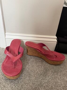 UGG Pink Cork Wedge Thong Sandals